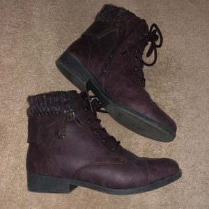 Lace-Up Sweater Combat Boots